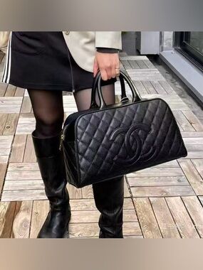 CHANEL Black Quilted Leather Satchel with CC Logo